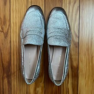 Loeffler Randall metallic silver loafers, size 6.5